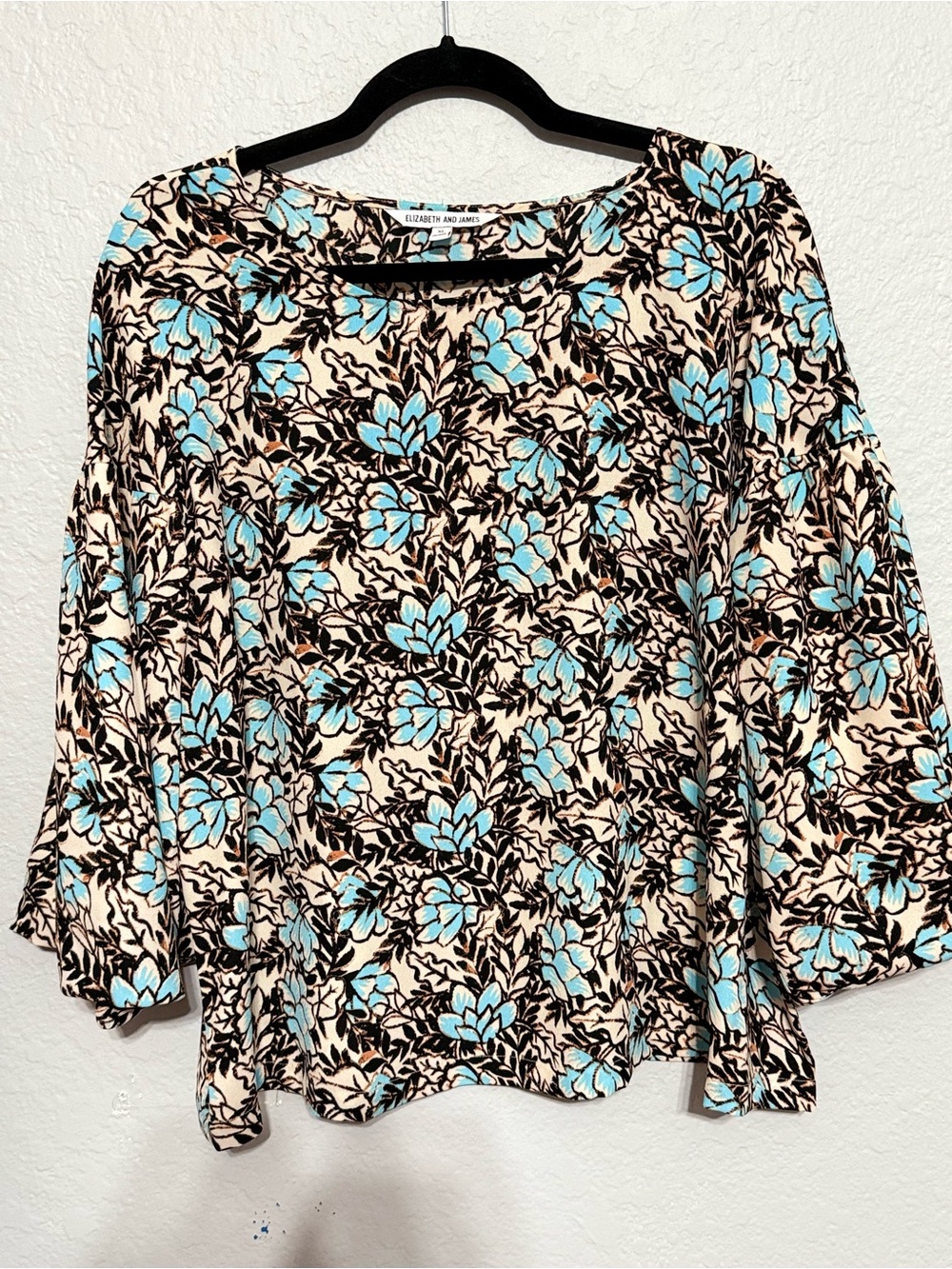 Elizabeth and James Cream Floral Blouse with Blue Flowers